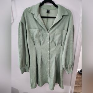 Shein Light Green Puffy Sleeve Shirt Dress (Like New)